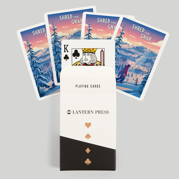 Playing Cards, Shred the Gnar, Snowboarding, 52 Card Deck with Jokers in Box, Unique Art Cards Lantern Press 