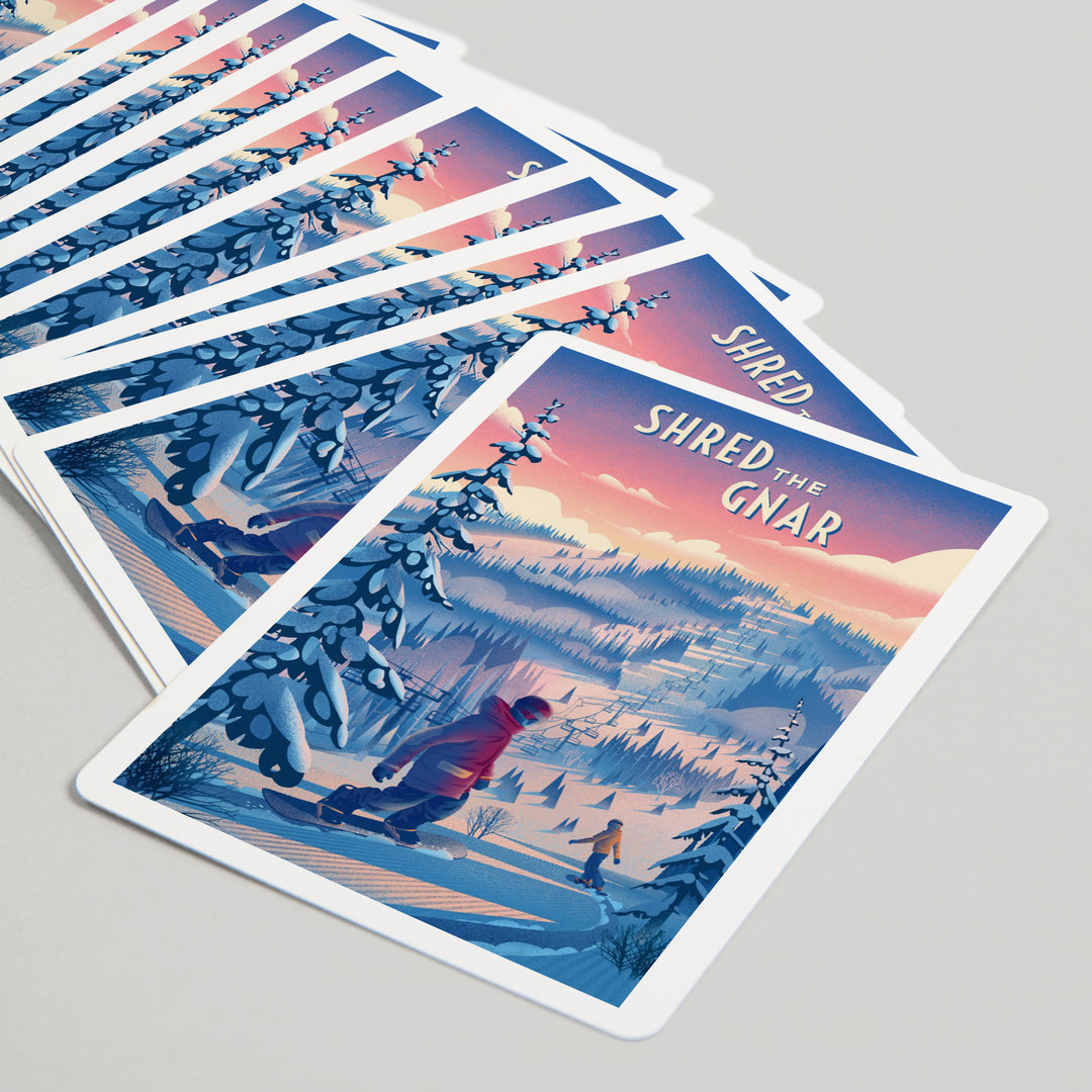 Playing Cards, Shred the Gnar, Snowboarding, 52 Card Deck with Jokers in Box, Unique Art Cards Lantern Press 
