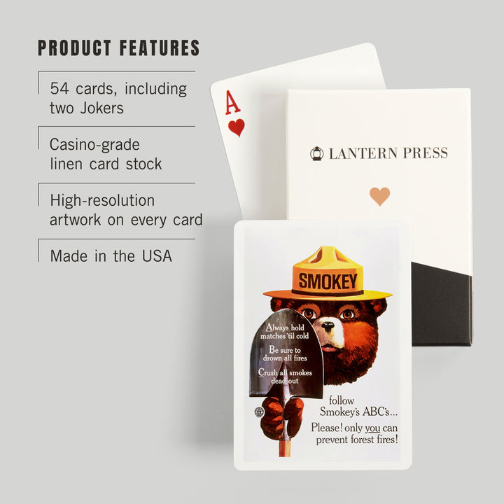 Playing Cards, Smokey Bear, ABCs, Shovels, Officially Licensed Vintage Poster, 52 Card Deck with Jokers in Box, Unique Art Cards Lantern Press 