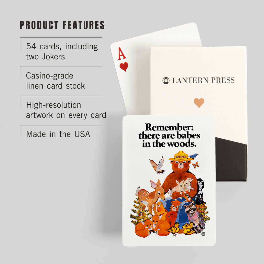 Playing Cards, Smokey Bear, Babes in the Woods, Vintage Poster, 52 Card Deck with Jokers in Box, Unique Art Cards Lantern Press 