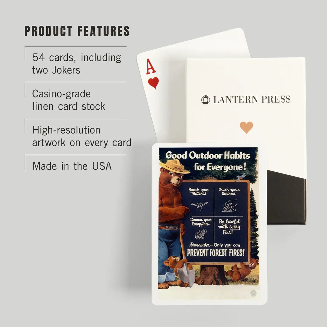 Playing Cards, Smokey Bear, Good Outdoor Habits, Vintage Poster, 52 Card Deck with Jokers in Box, Unique Art Cards Lantern Press 