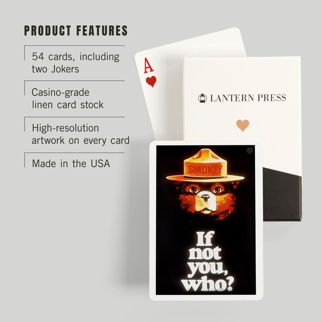 Playing Cards, Smokey Bear, If Not You, Who, Officially Licensed Vintage Poster, 52 Card Deck with Jokers in Box, Unique Art Cards Lantern Press 