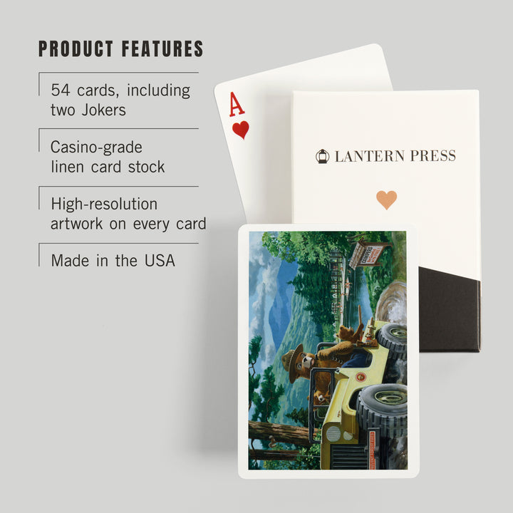 Playing Cards, Smokey Bear, Leaving in SUV, Officially Licensed Vintage Poster, 52 Card Deck with Jokers in Box, Unique Art Cards Lantern Press 