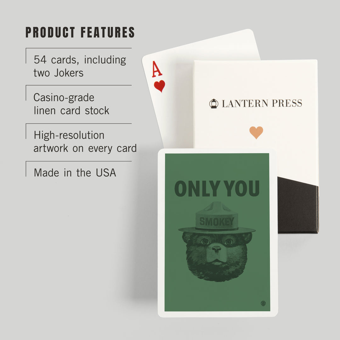 Playing Cards, Smokey Bear, Only You, Duotone, Officially Licensed, 52 Card Deck with Jokers in Box, Unique Art Cards Lantern Press 