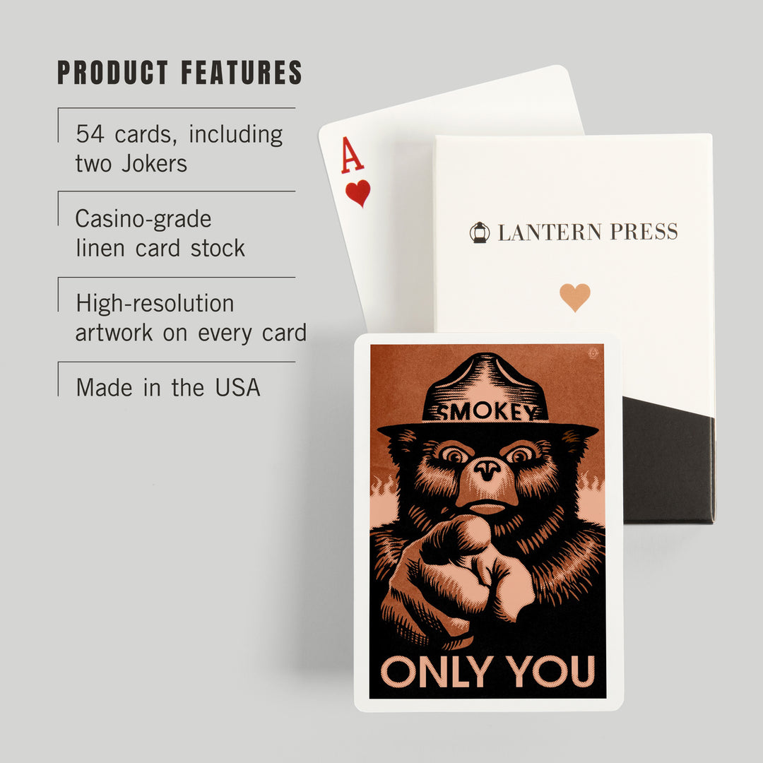 Playing Cards, Smokey Bear, Only You, Halftone Red, Officially Licensed, 52 Card Deck with Jokers in Box, Unique Art Cards Lantern Press 