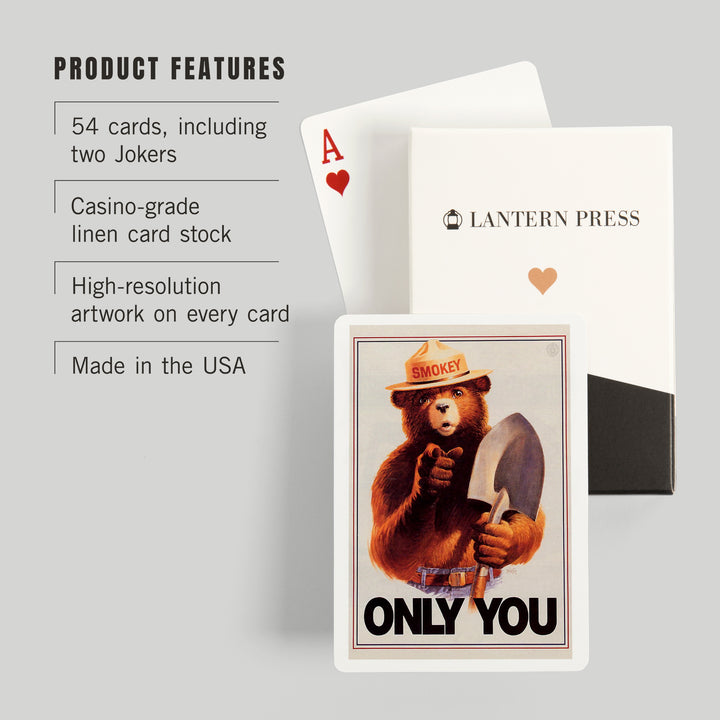 Playing Cards, Smokey Bear, Only You, Officially Licensed Vintage Poster, 52 Card Deck with Jokers in Box, Unique Art Cards Lantern Press 