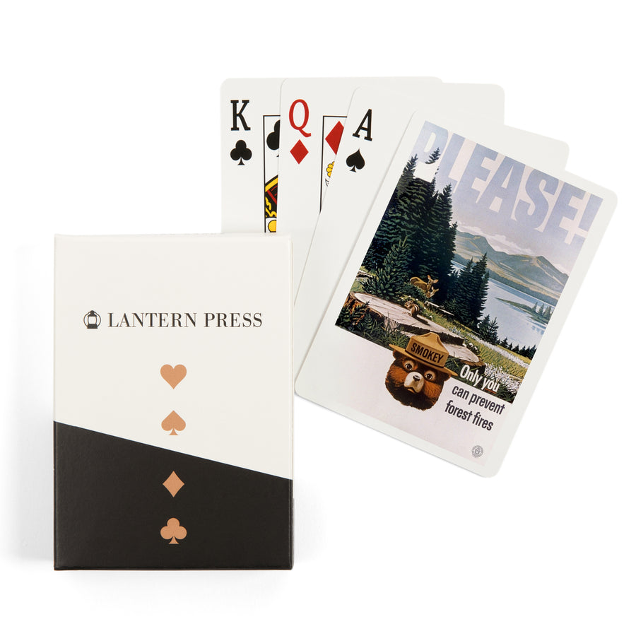 Playing Cards, Smokey Bear, Please, Only You Can Help, Lake and Forest, Officially Licensed Vintage Poster, 52 Card Deck with Jokers in Box, Unique Art Cards Lantern Press 