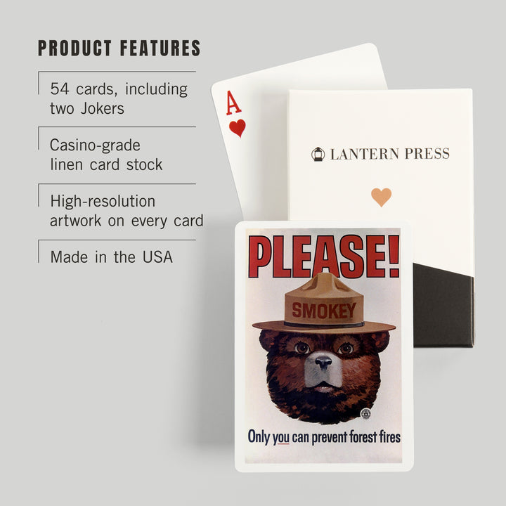 Playing Cards, Smokey Bear, Please, Only You Can Help, Smokey Head, Officially Licensed Vintage Poster, 52 Card Deck with Jokers in Box, Unique Art Cards Lantern Press 
