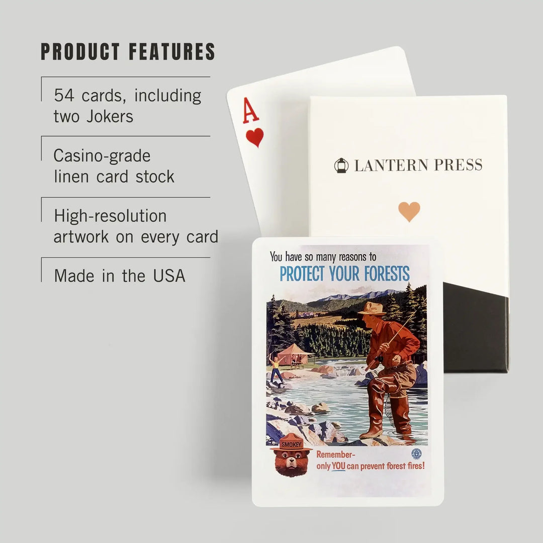 Playing Cards, Smokey Bear, Protect Your Forests, Officially Licensed Vintage Poster, 52 Card Deck with Jokers in Box, Unique Art Cards Lantern Press 