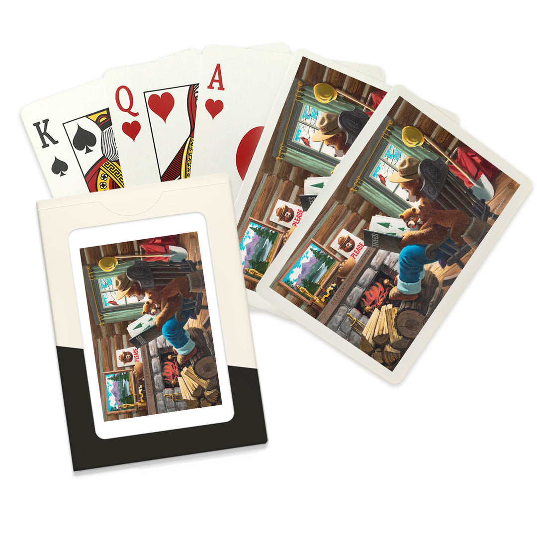 Playing Cards, Smokey Bear, Reading Book to Cubs, Officially Licensed Vintage Poster, 52 Card Deck with Jokers in Box, Unique Art Cards Lantern Press 