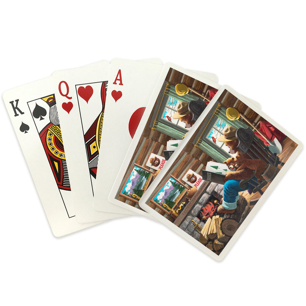 Playing Cards, Smokey Bear, Reading Book to Cubs, Officially Licensed Vintage Poster, 52 Card Deck with Jokers in Box, Unique Art Cards Lantern Press 