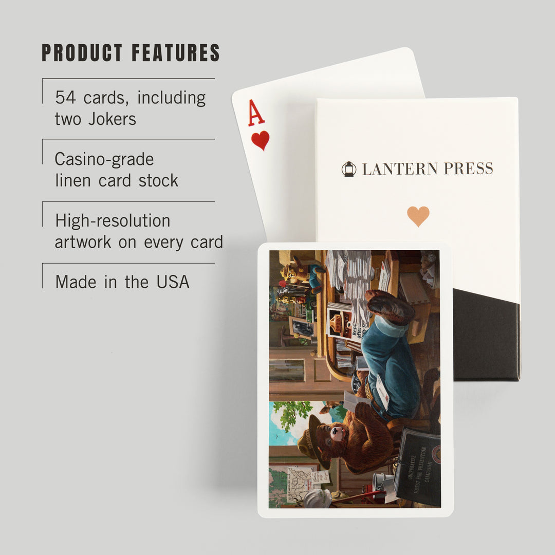 Playing Cards, Smokey Bear, Reading Mail, Officially Licensed Vintage Poster, 52 Card Deck with Jokers in Box, Unique Art Cards Lantern Press 