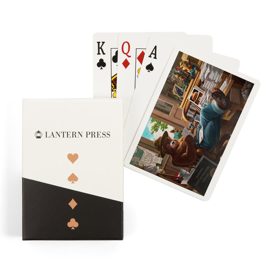 Playing Cards, Smokey Bear, Reading Mail, Officially Licensed Vintage Poster, 52 Card Deck with Jokers in Box, Unique Art Cards Lantern Press 