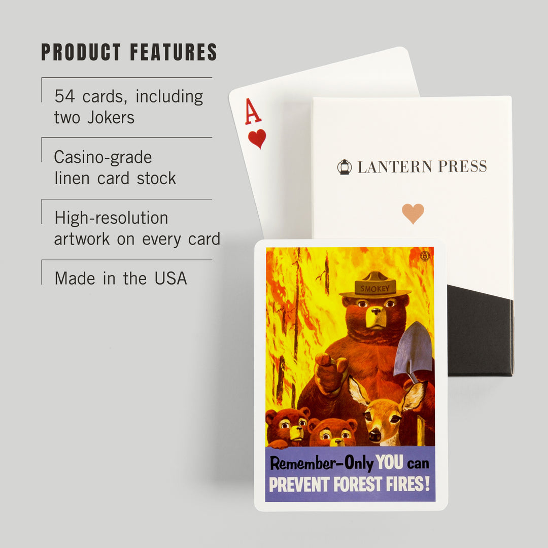 Playing Cards, Smokey Bear, Remember, Officially Licensed Vintage Poster, 52 Card Deck with Jokers in Box, Unique Art Cards Lantern Press 