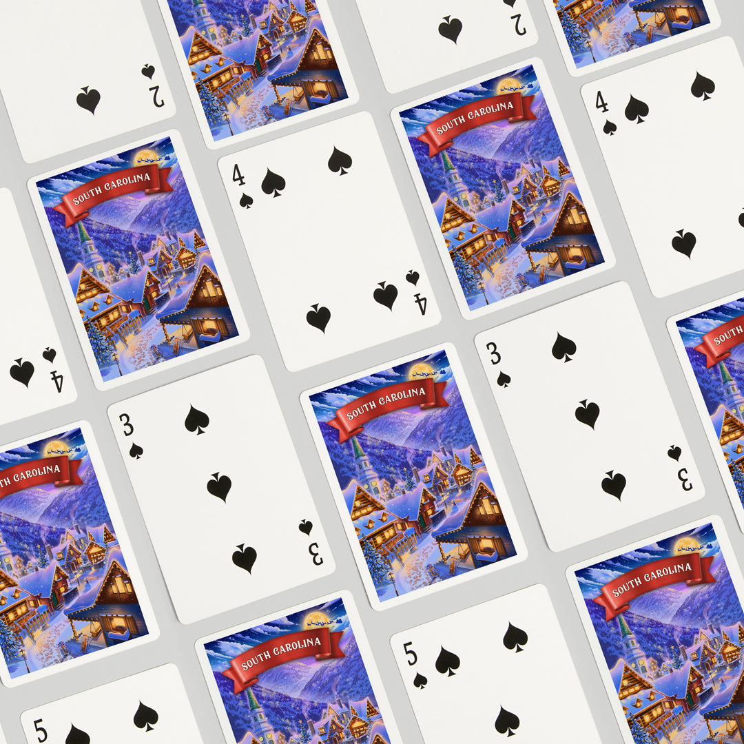 Playing Cards, South Carolina, Sleepy Winter Village, 52 Card Deck with Jokers in Box, Unique Art Cards Lantern Press 