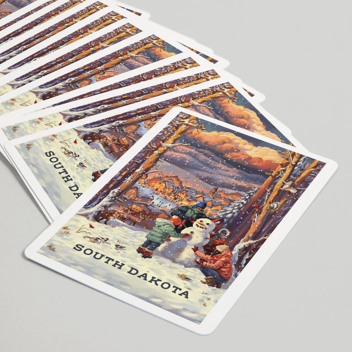 Playing Cards, South Dakota, Merry and Bright, Vintage Snowman, 52 Card Deck with Jokers in Box, Unique Art Cards Lantern Press 