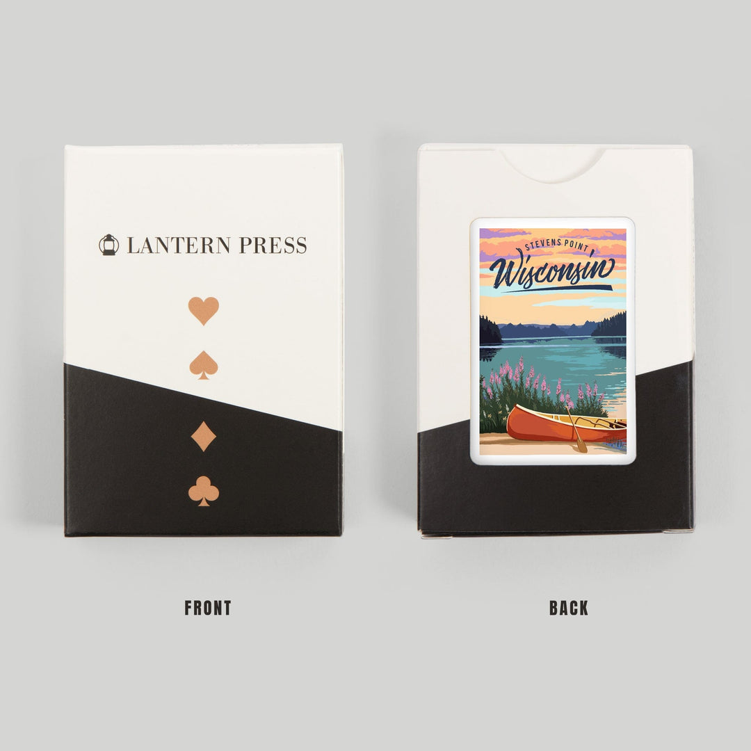 Playing Cards, Stevens Point, Wisconsin, Canoe and Lake Scene, 52 Card Deck with Jokers in Box, Unique Art Cards Lantern Press 
