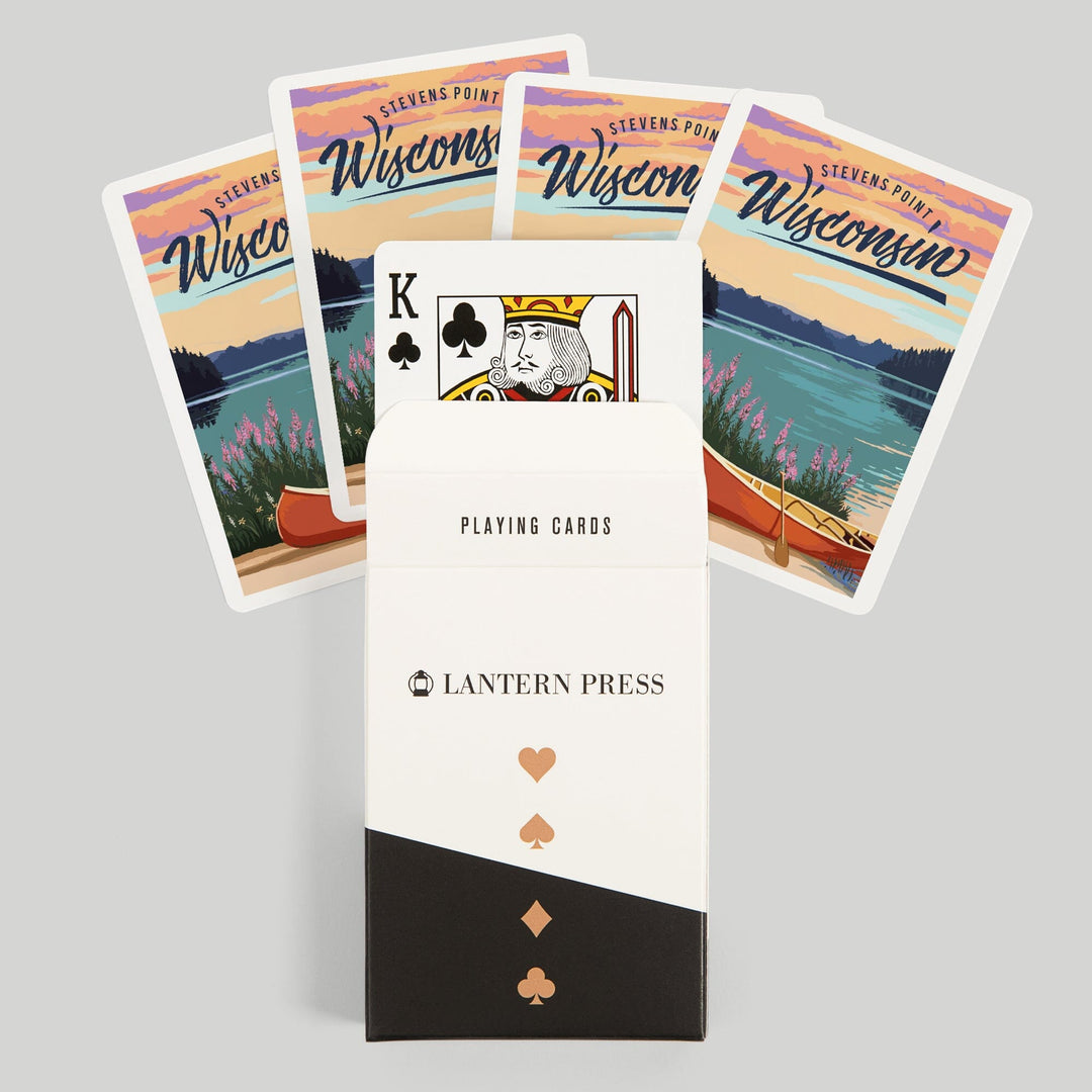Playing Cards, Stevens Point, Wisconsin, Canoe and Lake Scene, 52 Card Deck with Jokers in Box, Unique Art Cards Lantern Press 