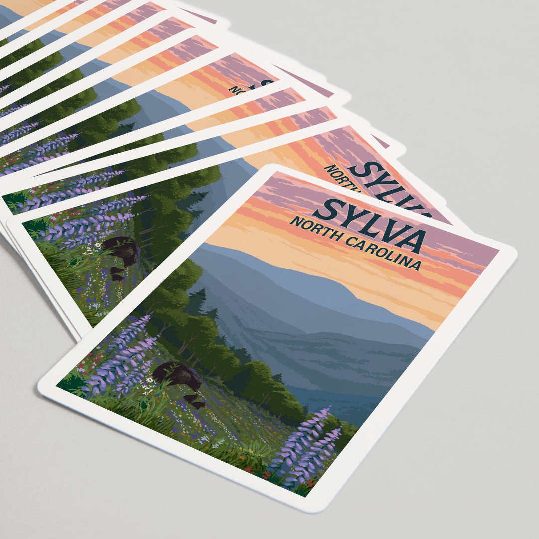 Playing Cards, Sylva, North Carolina, Bears and Spring Flowers, 52 Card Deck with Jokers in Box, Unique Art Cards Lantern Press 