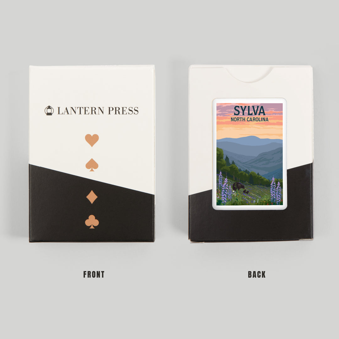 Playing Cards, Sylva, North Carolina, Bears and Spring Flowers, 52 Card Deck with Jokers in Box, Unique Art Cards Lantern Press 
