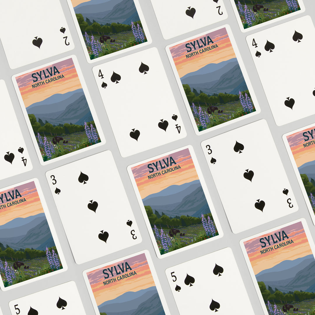 Playing Cards, Sylva, North Carolina, Bears and Spring Flowers, 52 Card Deck with Jokers in Box, Unique Art Cards Lantern Press 