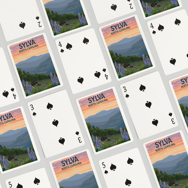 Playing Cards, Sylva, North Carolina, Bears and Spring Flowers, 52 Card Deck with Jokers in Box, Unique Art Cards Lantern Press 