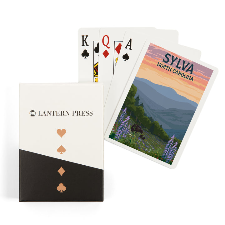 Playing Cards, Sylva, North Carolina, Bears and Spring Flowers, 52 Card Deck with Jokers in Box, Unique Art Cards Lantern Press 