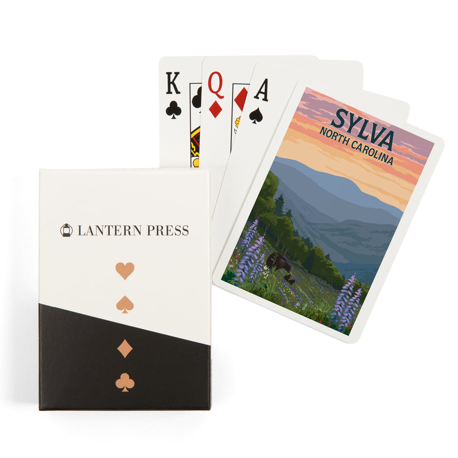 Playing Cards, Sylva, North Carolina, Bears and Spring Flowers, 52 Card Deck with Jokers in Box, Unique Art Cards Lantern Press 