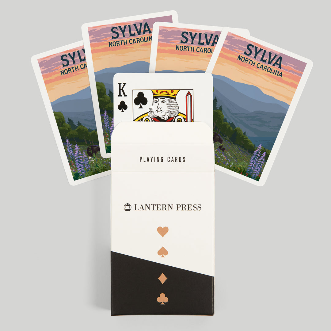 Playing Cards, Sylva, North Carolina, Bears and Spring Flowers, 52 Card Deck with Jokers in Box, Unique Art Cards Lantern Press 