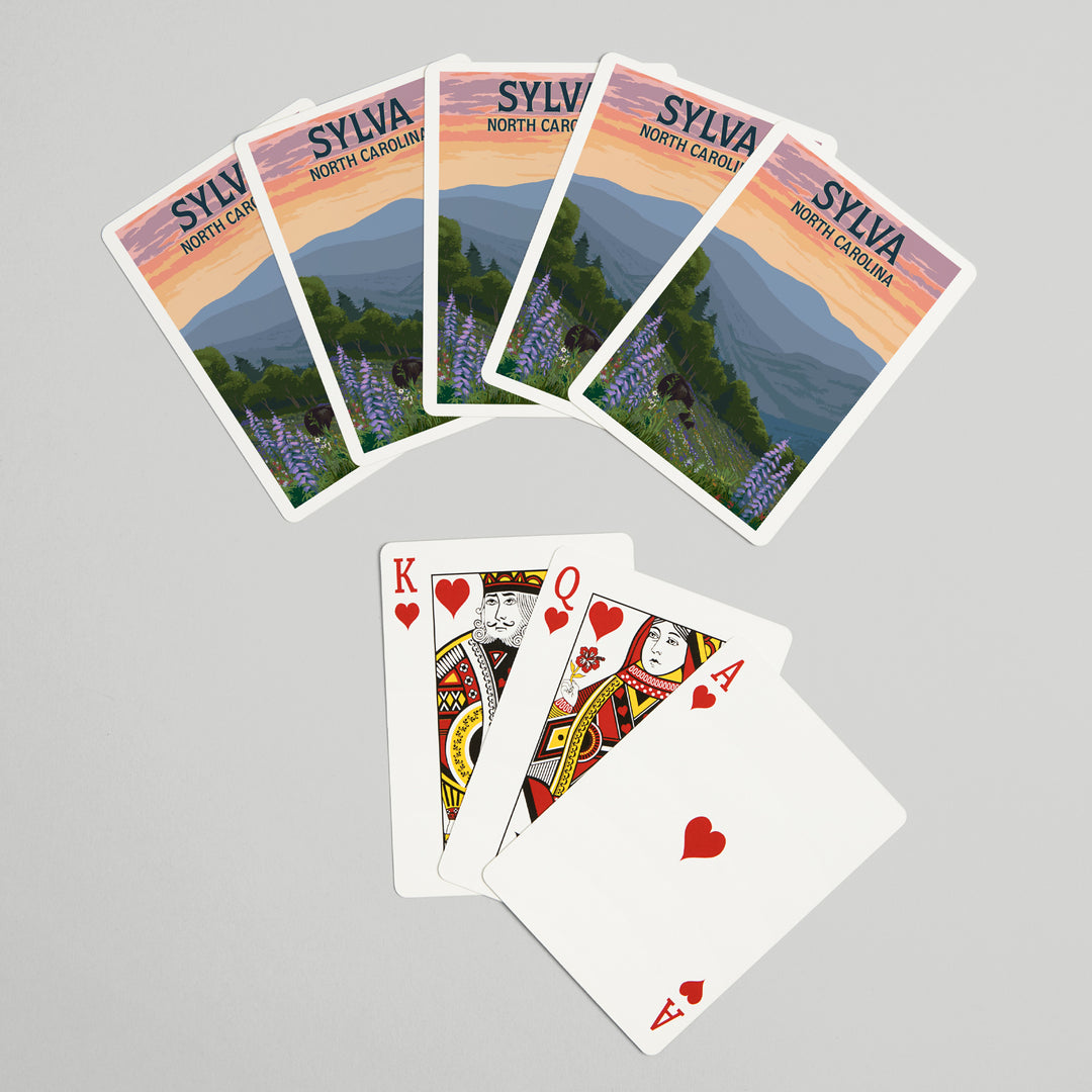 Playing Cards, Sylva, North Carolina, Bears and Spring Flowers, 52 Card Deck with Jokers in Box, Unique Art Cards Lantern Press 