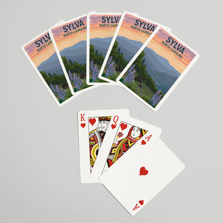 Playing Cards, Sylva, North Carolina, Bears and Spring Flowers, 52 Card Deck with Jokers in Box, Unique Art Cards Lantern Press 