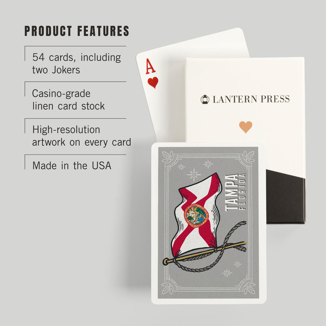 Playing Cards, Tampa, Florida, Waving State Flag, State Series, 52 Card Deck with Jokers in Box, Unique Art Cards Lantern Press 