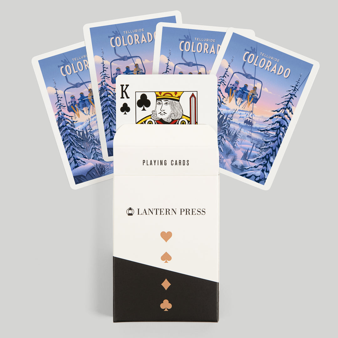 Playing Cards, Telluride, Colorado, Ski / Snow / Winter Series, Chill on the Uphill, Ski Lift, 52 Card Deck with Jokers in Box, Unique Art Cards Lantern Press 
