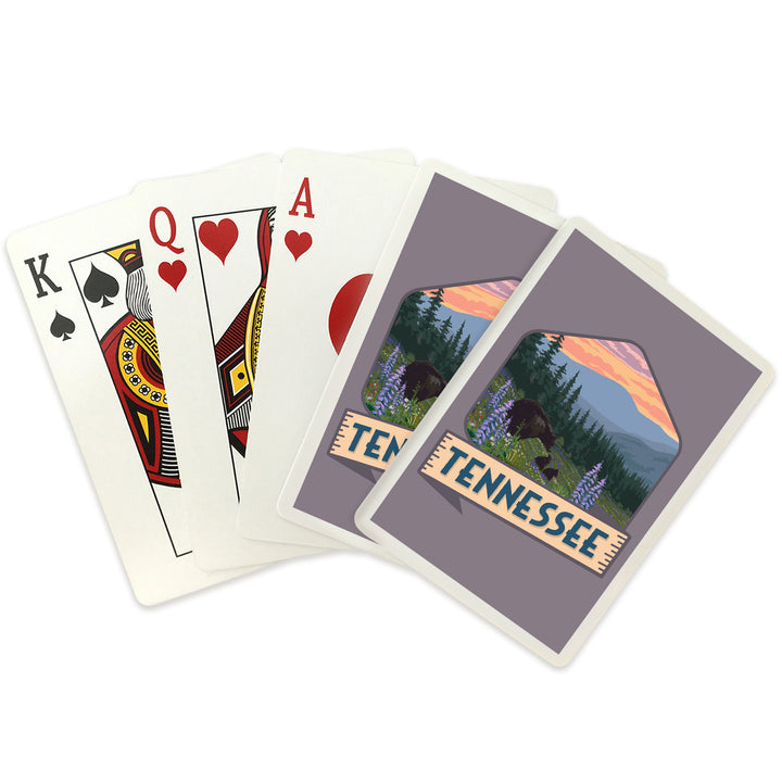 Playing Cards, Tennessee, Bear and Spring Flowers, Contour, 52 Card Deck with Jokers in Box, Unique Art Cards Lantern Press 
