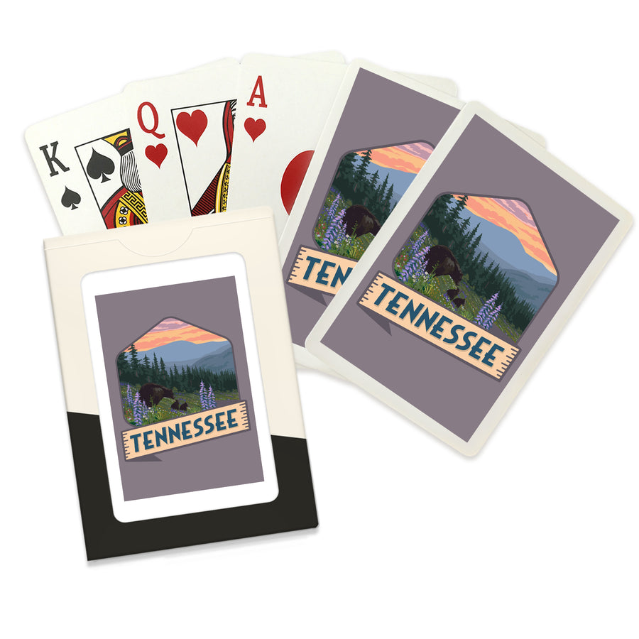 Playing Cards, Tennessee, Bear and Spring Flowers, Contour, 52 Card Deck with Jokers in Box, Unique Art Cards Lantern Press 