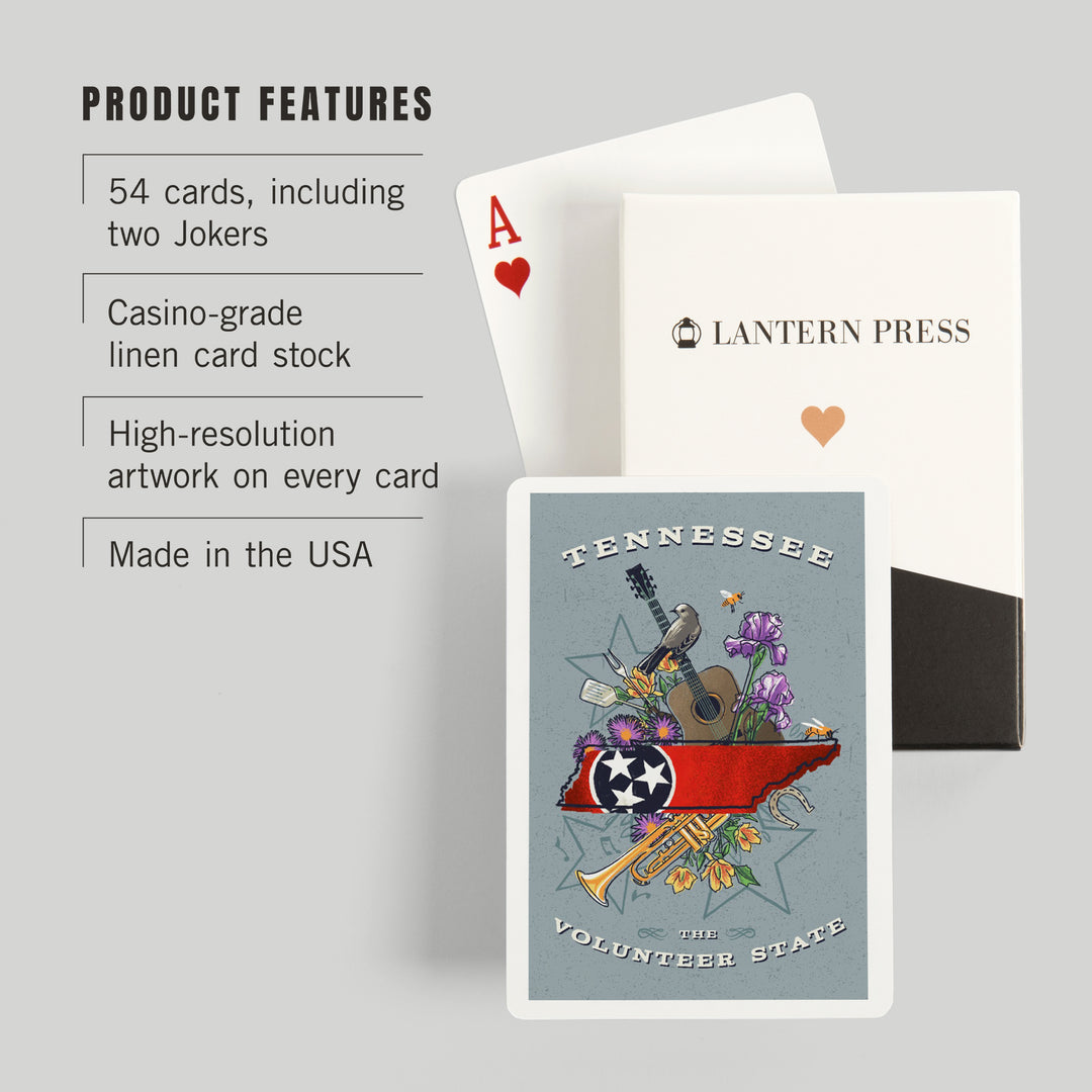 Playing Cards, Tennessee, State Treasure Trove, State Series, 52 Card Deck with Jokers in Box, Unique Art Cards Lantern Press 