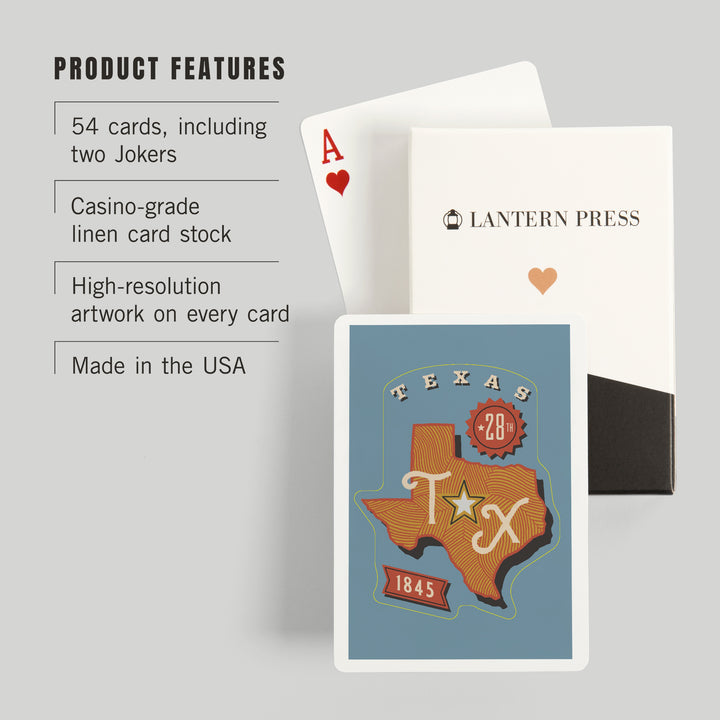 Playing Cards, Texas, Statehood, State Series, 52 Card Deck with Jokers in Box, Unique Art Cards Lantern Press 