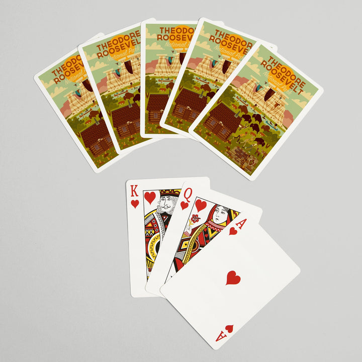 Playing Cards, Theodore Roosevelt National Park, North Dakota, Geometric National Park Series, 52 Card Deck with Jokers in Box, Unique Art Cards Lantern Press 