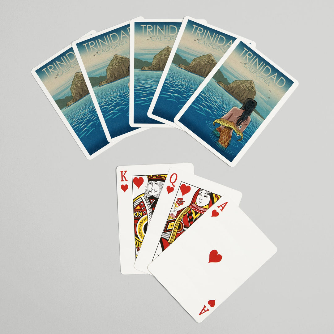 Playing Cards, Trinidad, California, Mermaid, Woodblock, 52 Card Deck with Jokers in Box, Unique Art Cards Lantern Press 