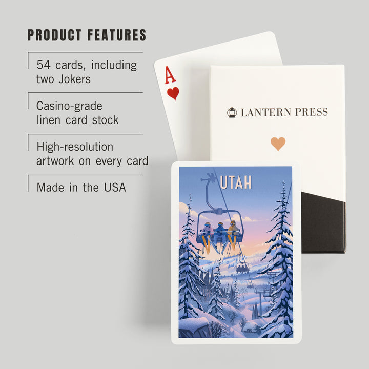 Playing Cards, Utah, Chill on the Uphill, Ski Lift, 52 Card Deck with Jokers in Box, Unique Art Cards Lantern Press 
