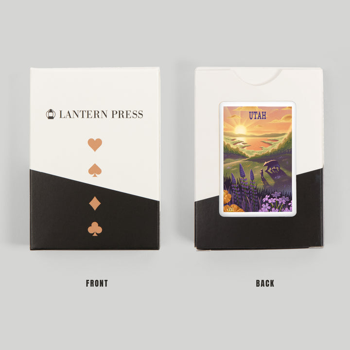 Playing Cards, Utah, Lithograph, Bear and Spring Flowers, Lake, 52 Card Deck with Jokers in Box, Unique Art Cards Lantern Press 