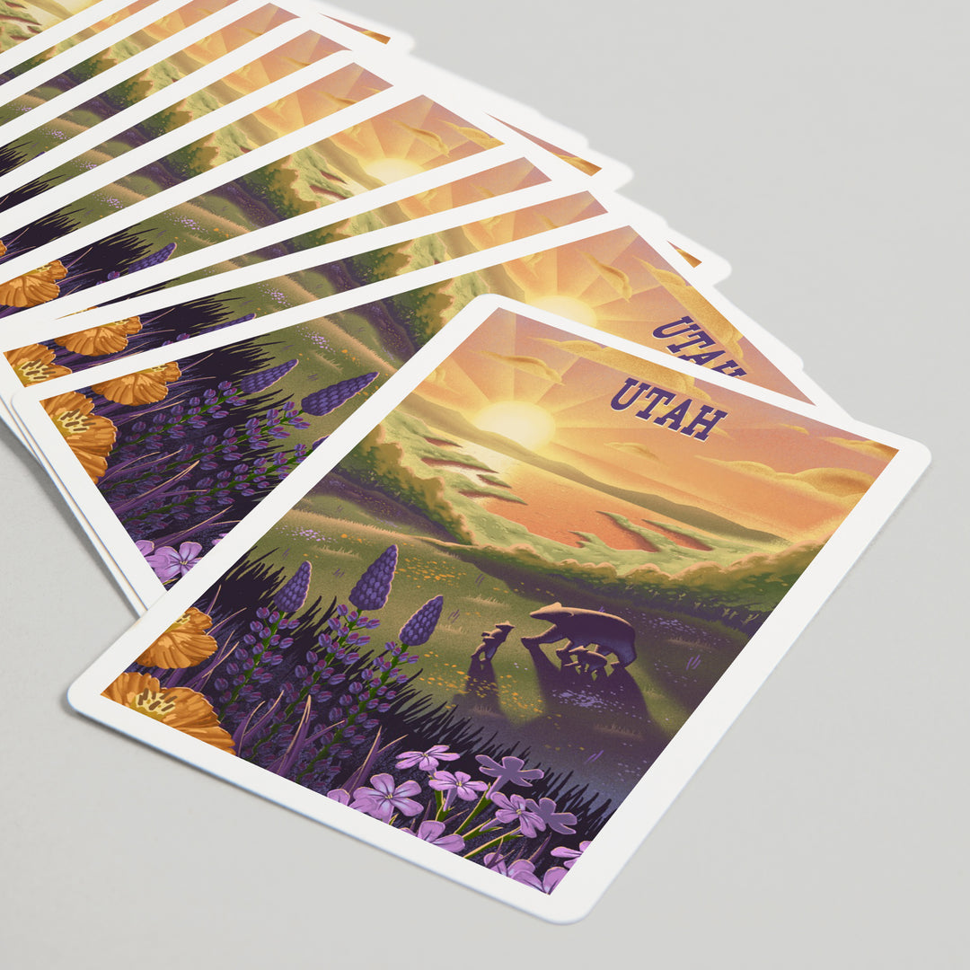 Playing Cards, Utah, Lithograph, Bear and Spring Flowers, Lake, 52 Card Deck with Jokers in Box, Unique Art Cards Lantern Press 