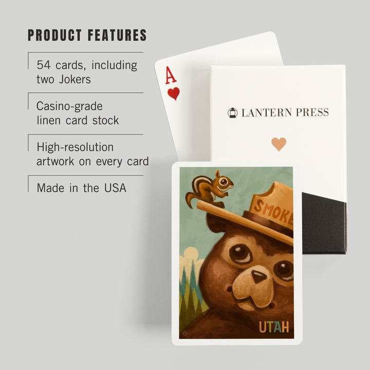 Playing Cards, Utah, Smokey Bear and Squirrel, Officially Licensed, 52 Card Deck with Jokers in Box, Unique Art Cards Lantern Press 