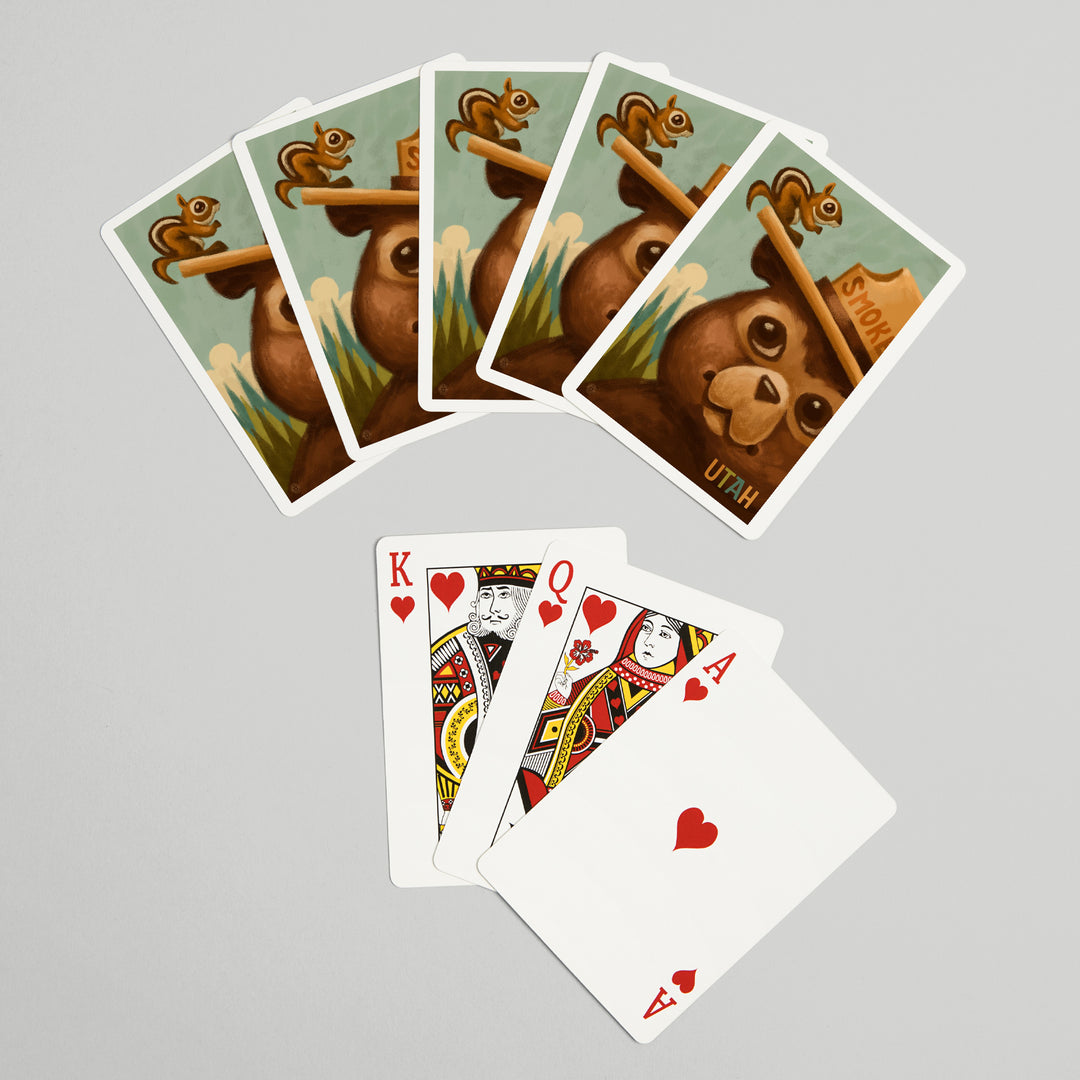 Playing Cards, Utah, Smokey Bear and Squirrel, Officially Licensed, 52 Card Deck with Jokers in Box, Unique Art Cards Lantern Press 