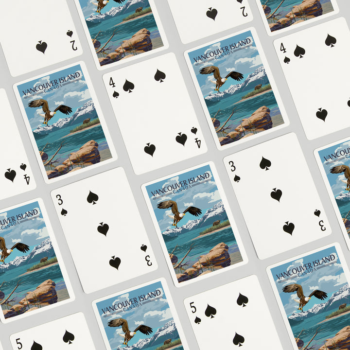 Playing Cards, Vancouver Island, Canada, Painterly, Lake Scene, Bald Eagle and Bear, 52 Card Deck with Jokers in Box, Unique Art Cards Lantern Press 