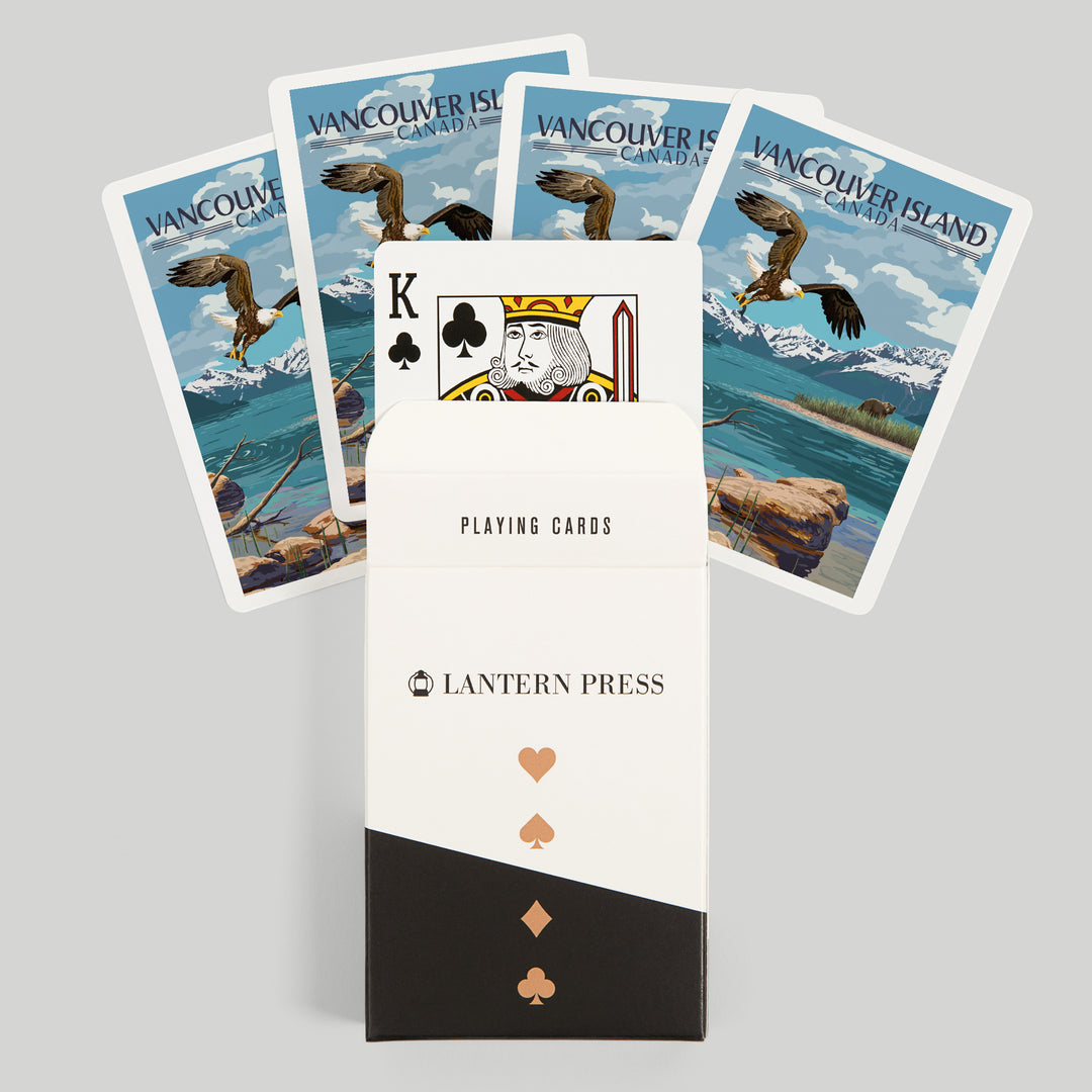 Playing Cards, Vancouver Island, Canada, Painterly, Lake Scene, Bald Eagle and Bear, 52 Card Deck with Jokers in Box, Unique Art Cards Lantern Press 