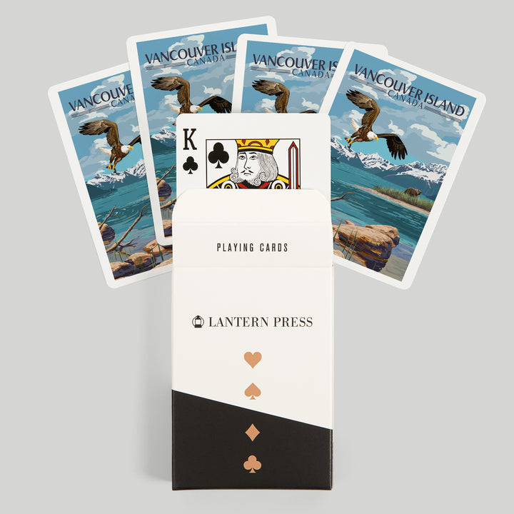 Playing Cards, Vancouver Island, Canada, Painterly, Lake Scene, Bald Eagle and Bear, 52 Card Deck with Jokers in Box, Unique Art Cards Lantern Press 