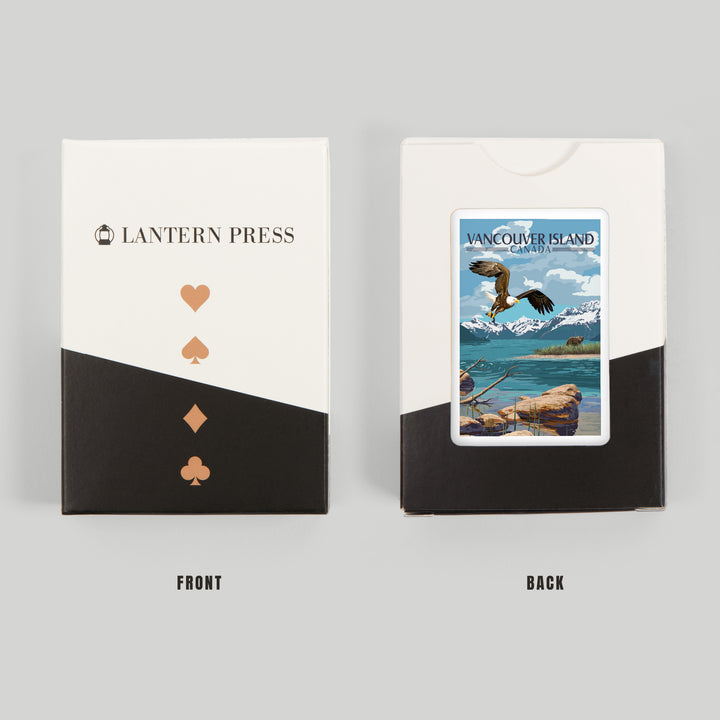 Playing Cards, Vancouver Island, Canada, Painterly, Lake Scene, Bald Eagle and Bear, 52 Card Deck with Jokers in Box, Unique Art Cards Lantern Press 