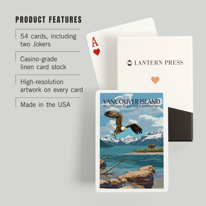 Playing Cards, Vancouver Island, Canada, Painterly, Lake Scene, Bald Eagle and Bear, 52 Card Deck with Jokers in Box, Unique Art Cards Lantern Press 
