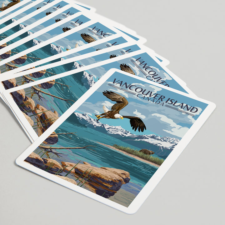 Playing Cards, Vancouver Island, Canada, Painterly, Lake Scene, Bald Eagle and Bear, 52 Card Deck with Jokers in Box, Unique Art Cards Lantern Press 
